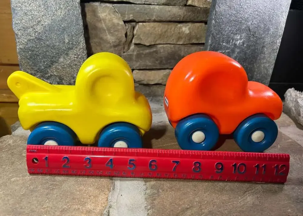 Vintage Little Tikes Chunkies Orange Car, Green Dump truck Yellow Tow truck READ